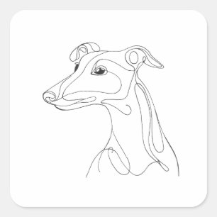 Adesivo Quadrado Arte de Linha do Galgo Desenhado à Mão - Design Mi