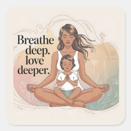 Adesivo Quadrado Arte de Meditação de Mindfulness Mãe e Filho