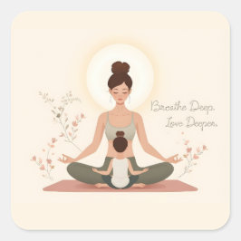 Adesivo Quadrado Arte de Meditação de Yoga Mãe e Filho