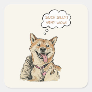 Adesivo Quadrado Arte de meme engraçado "Tão Bobo Muito Wow" Shiba 