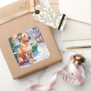 Adesivo Quadrado Arte de Natal da Fonte da Cidade do Shar-Pei Chinê