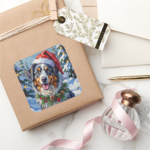 Adesivo Quadrado Arte de Natal de Australian Shepherd Merle de Inve