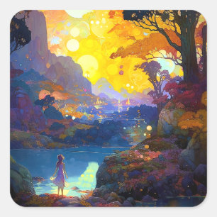 Adesivo Quadrado Arte de Paisagem de Fantasia Surreal