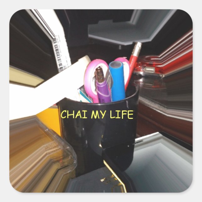 Adesivo Quadrado Arte de Papel de carta do Tea Mug Life abstrato (Frente)