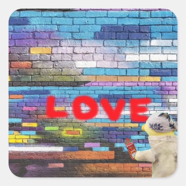Adesivo Quadrado Arte de parede com grafite de amor. (Frente)