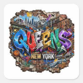 Adesivo Quadrado Arte de Parede com Grafite de Queens Nova York