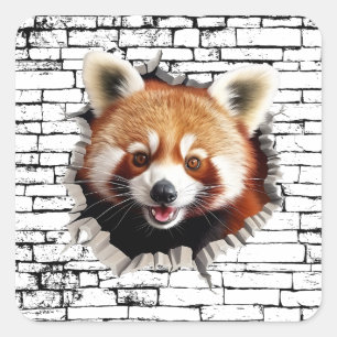 Adesivo Quadrado Arte de parede quebrada de Panda Vermelho 3D – Saf