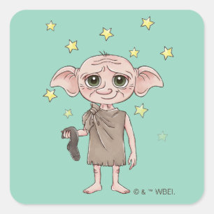 Adesivo Quadrado Arte de Personagem em Aquarela do Dobby