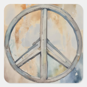 Adesivo Quadrado Arte de Pintura de Aquarela com Sinal de Paz