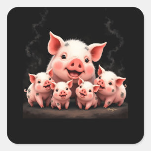 Adesivo Quadrado Arte de Porco – Porca Mãe e Leitões