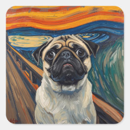 Adesivo Quadrado Arte de Pug Inspirada em Pintura de Angústia Expre