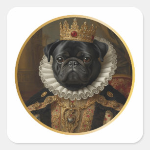 Adesivo Quadrado Arte de Pug Preto Inspirada em Retrato de Rainha d