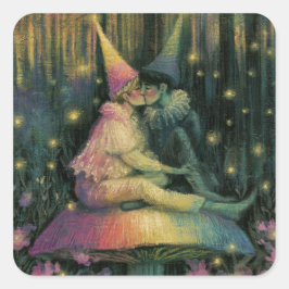 Adesivo Quadrado Arte de Romance de Conto de Fadas de Cogumelo da F
