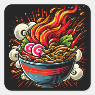 Adesivo Quadrado Arte de Rua de Ramen Japonês Apimentado