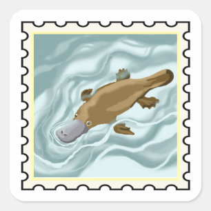 Adesivo Quadrado Arte de selo australiano de ornitorrinco fofo nada