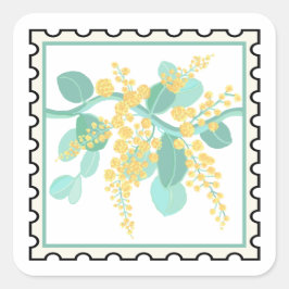 Adesivo Quadrado arte de selo de flores de acácia australiana