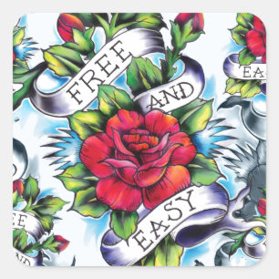 Adesivo Quadrado Arte de tatuagem de rosa de aquarela livre e fácil