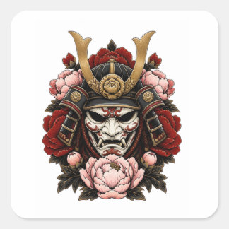 Adesivo Quadrado Arte de Tatuagem de Rosa do Guerreiro Samurai Japo