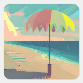 Adesivo Quadrado Arte de Teal e Peach Beach Abstrato AI