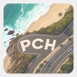 Adesivo Quadrado Arte de Viagem Aéreo da Pacific Coast Highway