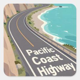 Adesivo Quadrado Arte de Viagem Gráfico da Pacific Coast Highway