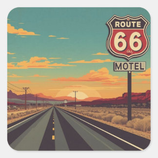 Adesivo Quadrado Arte de Viagem pela Rota 66 Vintage Americana