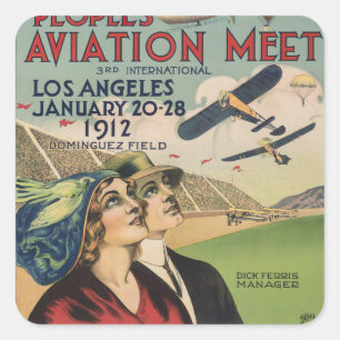 Adesivo Quadrado Arte de Viagem Retro 1912 Show Aéreo de Los Angele
