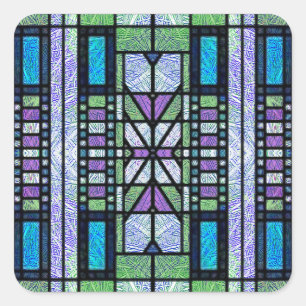 Adesivo Quadrado Arte de Vidro Colorido Art Déco em Azul e Roxo