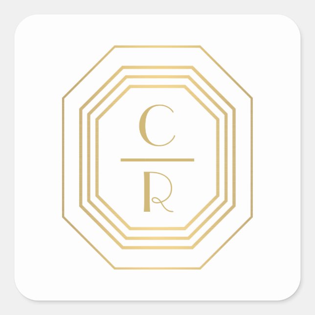 Adesivo Quadrado Arte Deco Monograma Empilhado Dourado/Branco (Frente)