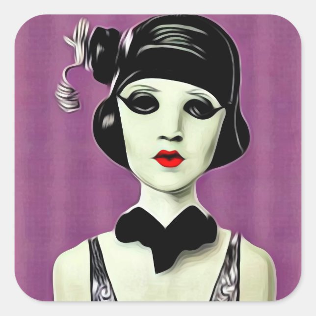 Adesivo Quadrado Arte Deco Pintado Cabeça de Mannequim Flapper (Frente)