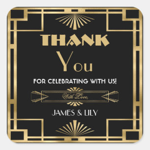 Adesivo Quadrado Arte Deco Vintage Gatsby Aniversário Dourado 20s R