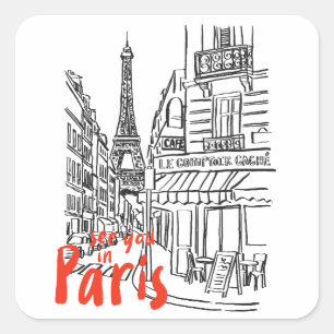 Adesivo Quadrado Arte do esboço na rua Paris