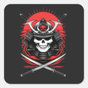 Adesivo Quadrado Arte do Guerreiro Samurai Crânio Sol Nascente