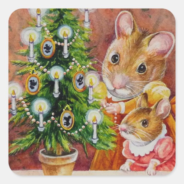 Adesivo Quadrado Arte do Mouse de Triagem de Árvore de Natal Dicken (Frente)