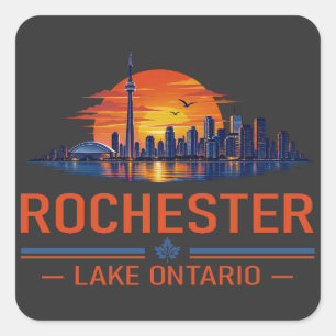 Adesivo Quadrado Arte do pôr do sol da silhueta de Rochester Lake O