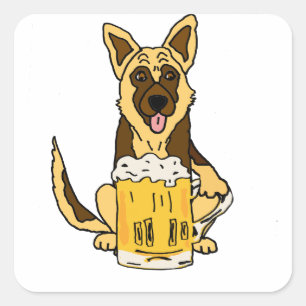 Adesivo Quadrado Arte engraçada da cerveja do bebendo do cão de