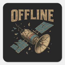 Adesivo Quadrado Arte Espacial de Satélite Quebrado Retrô "OFFLINE"