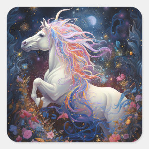 Adesivo Quadrado Arte Fantástica de Cavalo Branco Magia