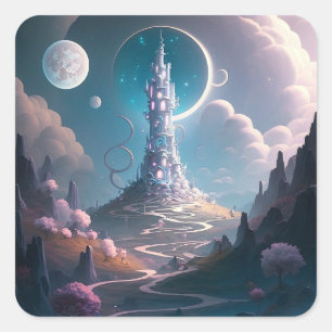 Adesivo Quadrado Arte Fantástica em Torre Whimy