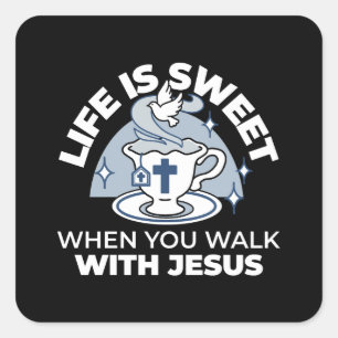 Adesivo Quadrado Arte Fiável - Teacup com Cruz e Dove