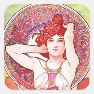 Adesivo Quadrado Arte floral Amethyst Nouveau do vintage de