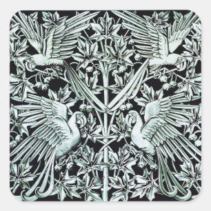 Adesivo Quadrado Arte Floral Art Nouveau Vintage Papagaio Pássaro