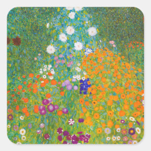 Adesivo Quadrado Arte Floral de Jardim de Campo de Gustav Klimt Vin