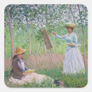 Adesivo Quadrado Arte Florestal Vintage de Monet com Luz Solar Salp
