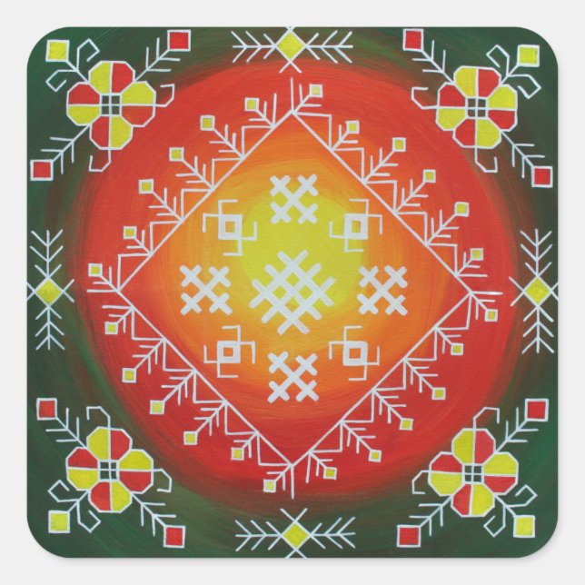 Adesivo Quadrado Arte folclórica tradicional letã com pintura de sí (Frente)