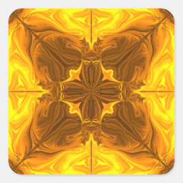 Adesivo Quadrado Arte Fractal de Kaleidoscópio Chama Dourada