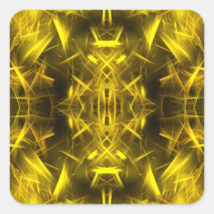 Adesivo Quadrado Arte Fractal de Plasma Elétrico Dourado