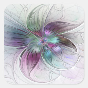 Adesivo Quadrado Arte Fractal Floral Moderno Flor Abstrata Colorida