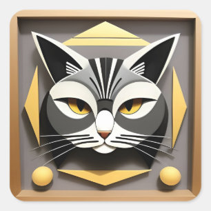 Adesivo Quadrado Arte Geométrica de um Gato Estilizado Desenho Abst