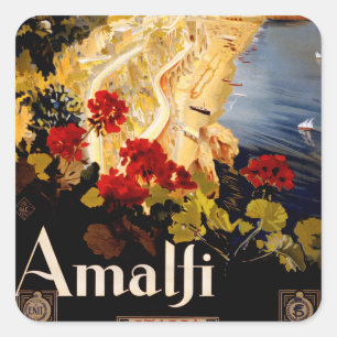Adesivo Quadrado Arte Gráfico de Poster de Viagem Vintage Amalfi It